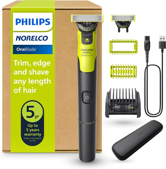 Philips Norelco OneBlade 360 con Conectividad (QP4631/90) | Hybrid Face + Body – 360 Blade, Peine 5-en-1 (1–5 mm), Kit Corporal, Estuche, USB
