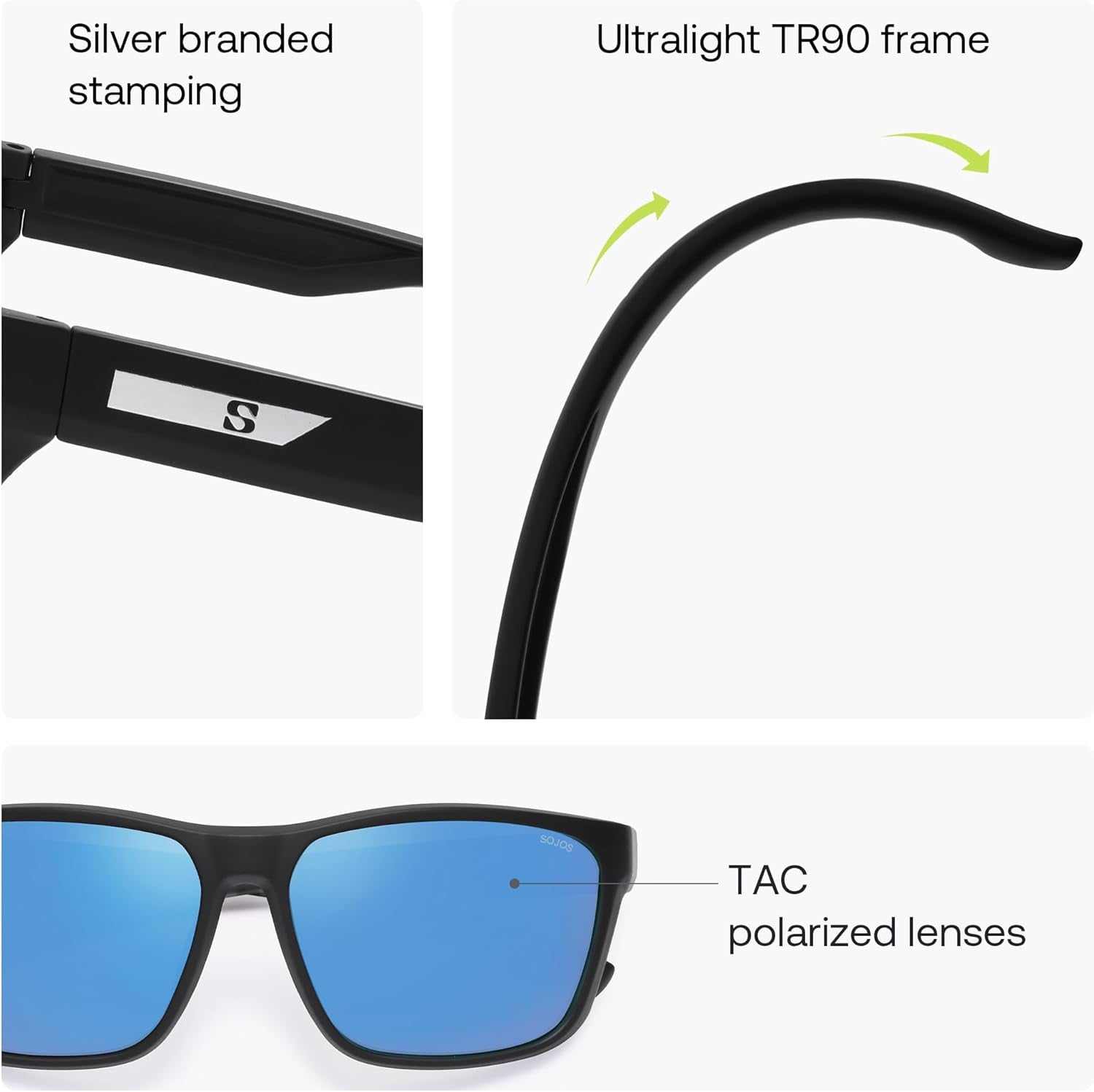 Lentes de Sol Cuadrados Polarizados Unisex, Marco TR90 Ultraliviano, Protección UV400 para Hombres y Mujeres