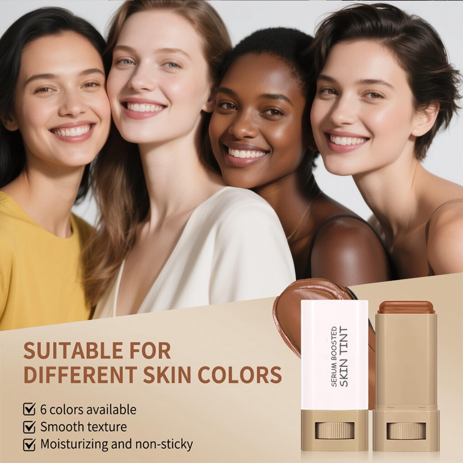 Foundation Stick - Skin Tint & Contour Stick, Serum-Boosted Beauty Balm, Buildable Coverage, Natural Finish, Long-Lasting Wear, for Many Skin Tones (03#)