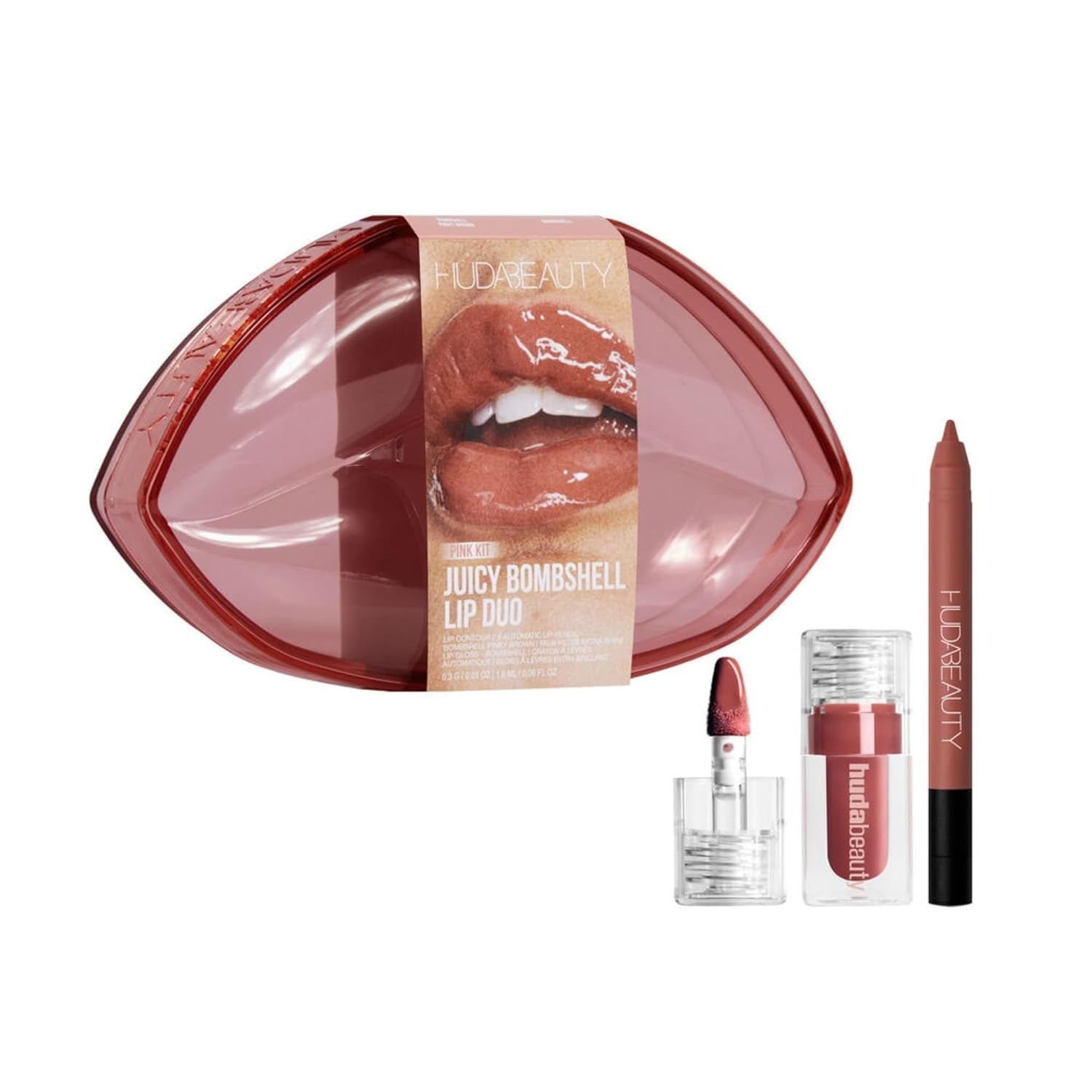 Huda Edición Limitada Pink Kit Juicy Bombshell Lip Duo - Lápiz de labios y brillo de labios - Tamaño de viaje