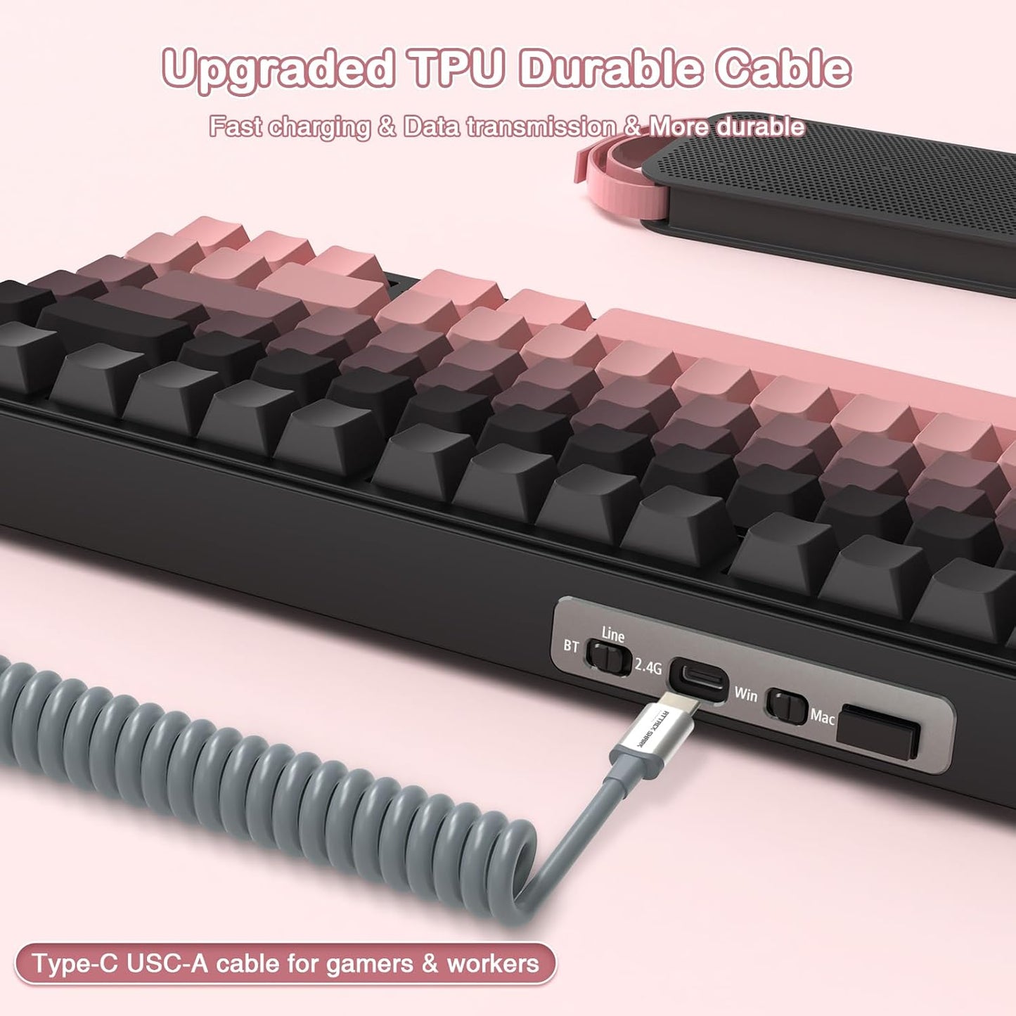 Teclado mecánico inalámbrico para juegos con perilla intercambiable | Color: Rosa