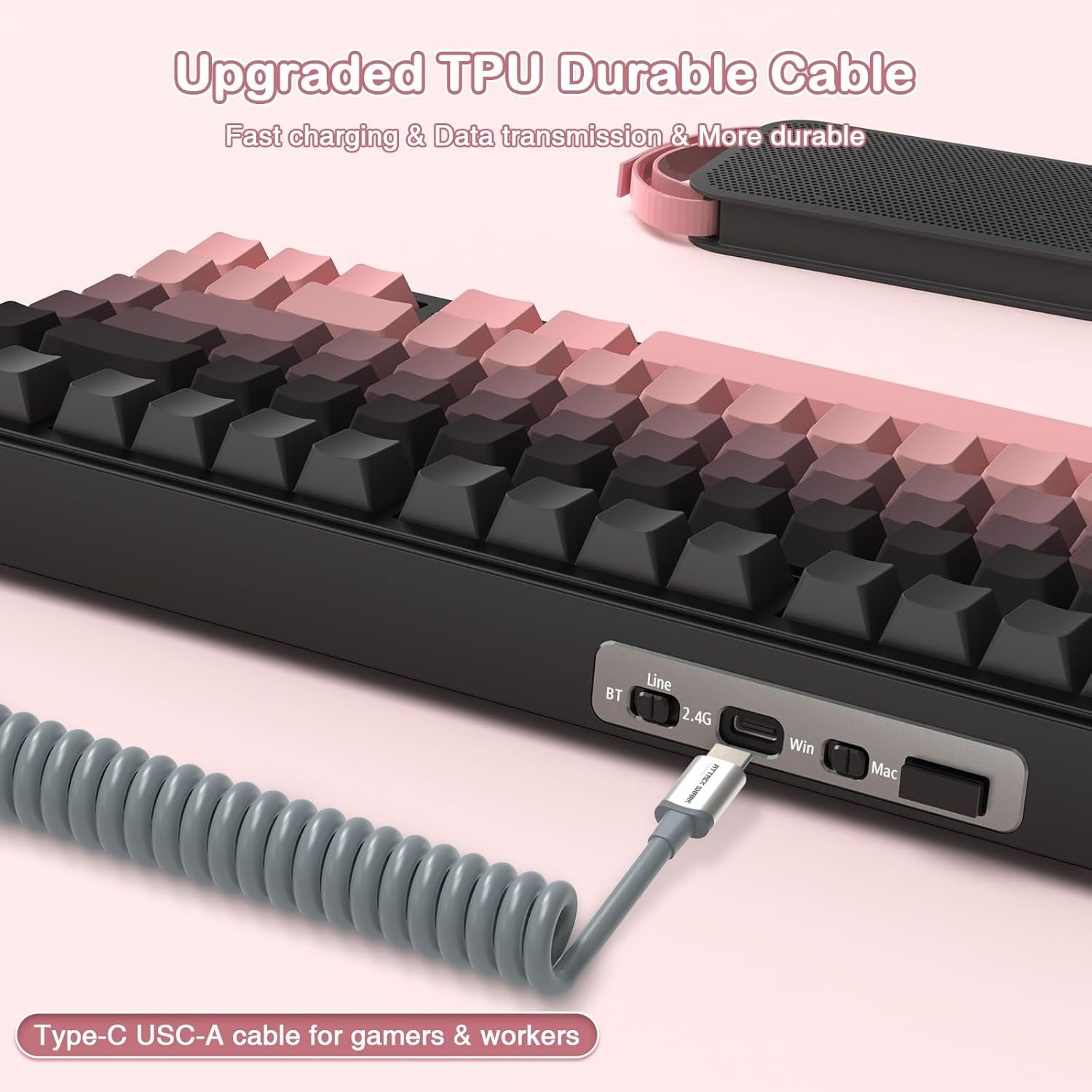 Teclado mecánico inalámbrico para juegos con perilla intercambiable | Color: Rosa