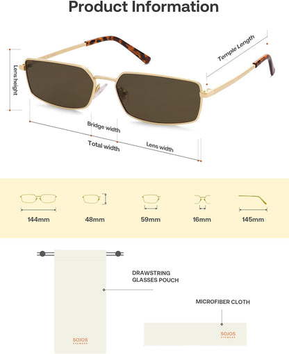 Rectangle Polarized Sunglasses for Women Men Flat Lenses UV400 Protection Vintage Shades