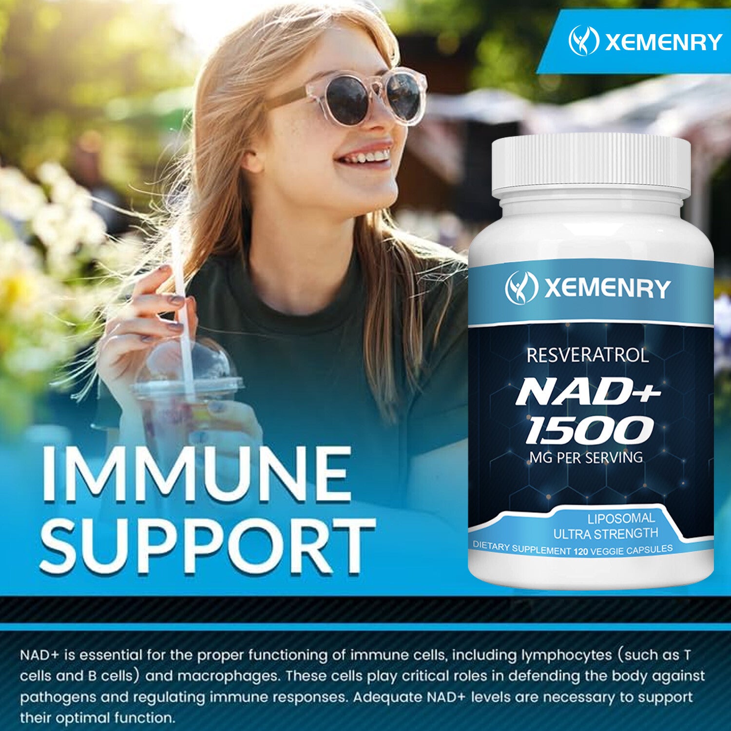 NAD+ 1500mg con Resveratrol Xemenry| Suplemento Antioxidante 