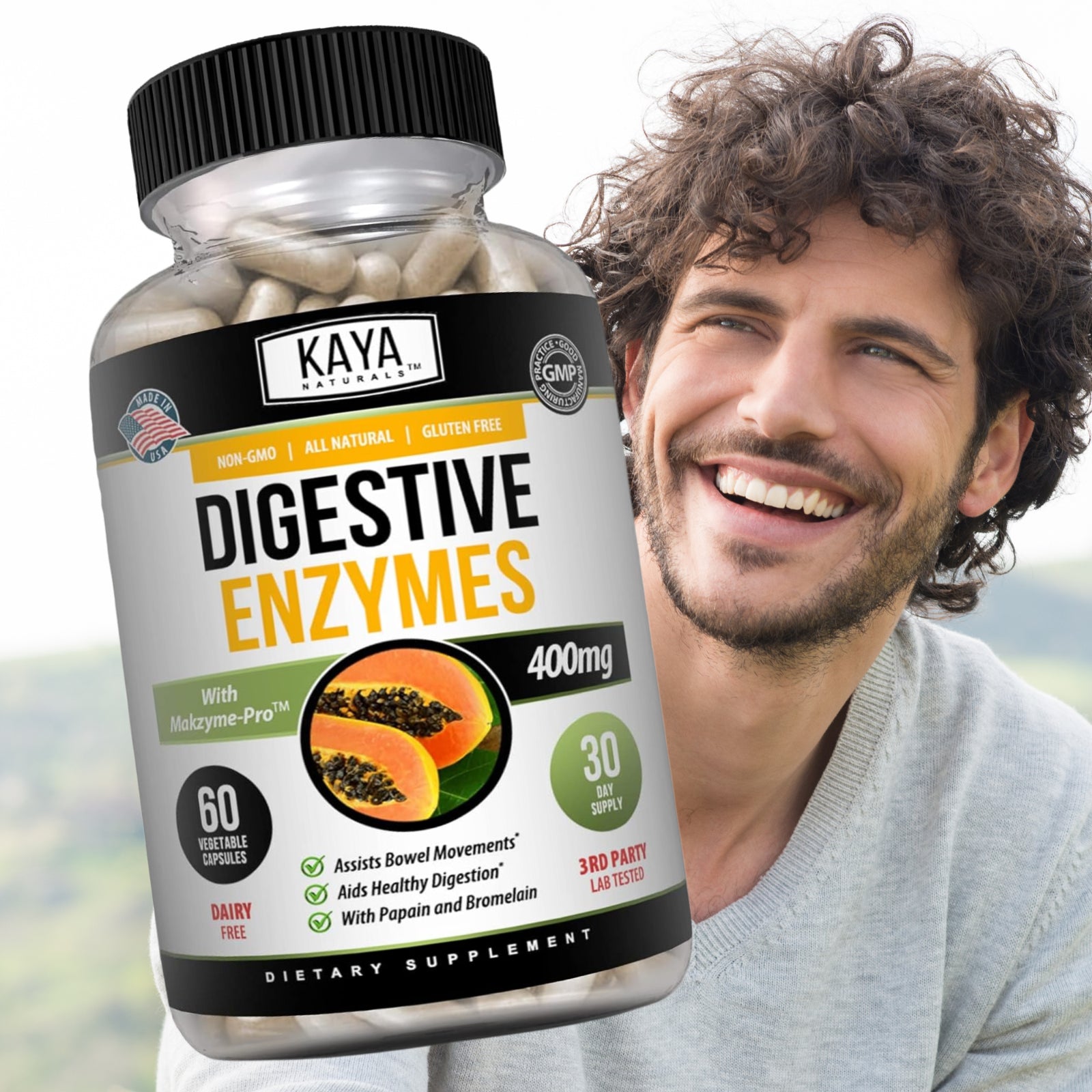 Enzimas Digestivas Kaya Naturals con Prebióticos y Probióticos