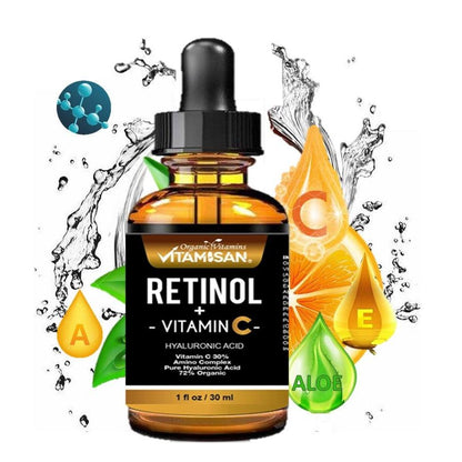 Serum Facial Antiage Vit C 30% + Retinol 5% + Ácido Hialurónico + Vit E – 30 ml | VITAMISAN®