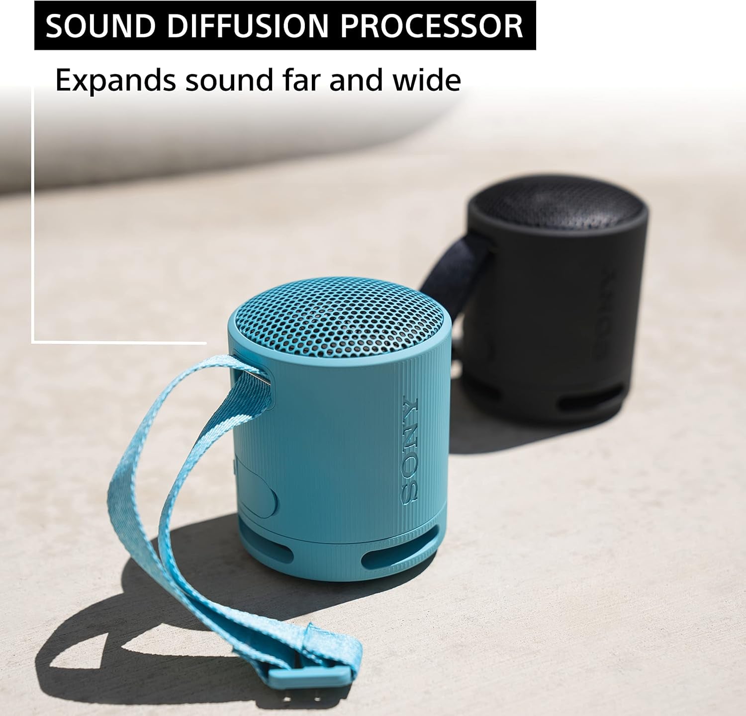 Sony SRS-XB100 – Bocina Bluetooth portátil, ultra-compacta, IP67, 16 h batería, correa versátil, manos libres (Negro)