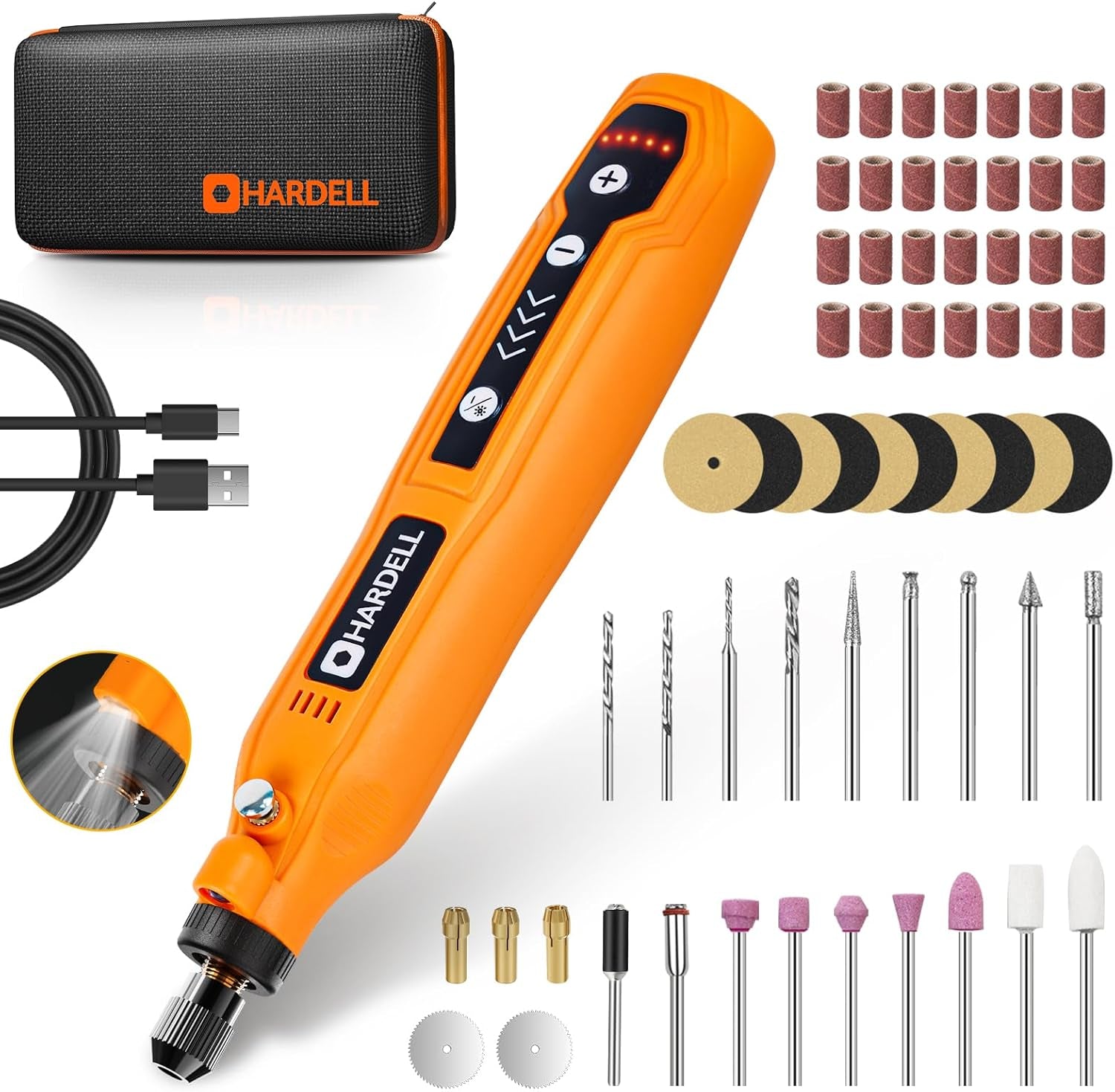 Mini Herramienta Rotativa Inalámbrica, 5 Velocidades (5,000–18,000 RPM) con 69 Accesorios, Recargable por USB 3.7V para Lijar, Pulir, Grabar, Perforar y Manualidades DIY