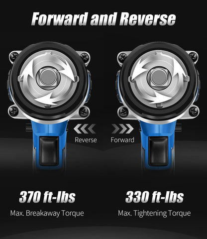 20V Cordless Impact Wrench, Electric Impact Gun 1/2 Inch Drive with 330 Ft-Lbs Max Torque (450N.M), 3.0Ah Li-Ion Battery, 4-Piece Socket Set, Fast Charger and Tool Bag