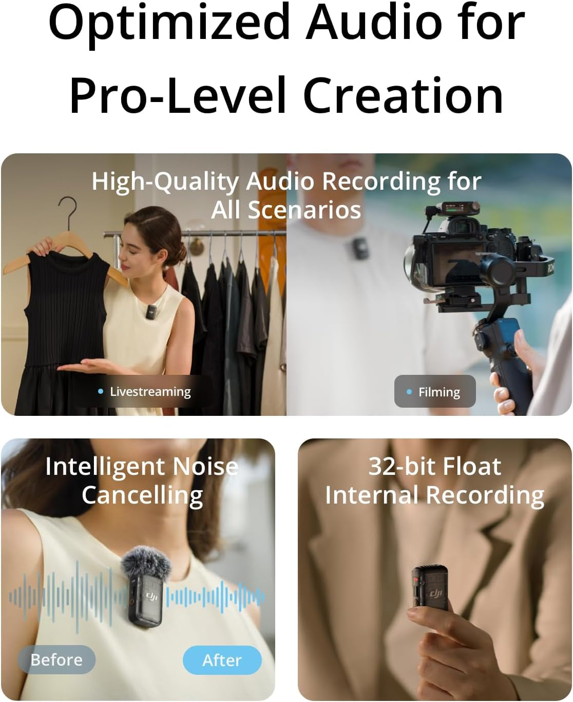 DJI Mic 2 (2 TX + 1 RX) Micrófono Inalámbrico con Cancelación Inteligente de Ruido