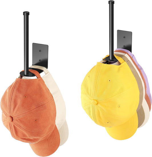 Pack x2 Organizador de Gorras de Acero Inoxidable – Soporte para 10-15 Gorras, Colgador de Pared Adhesivo o Atornillado, Ahorra Espacio para Puerta, Dormitorio o Armario (Negro, 15 cm)
