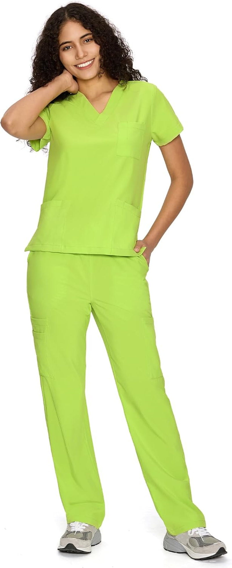 Set Uniforme Médico | Camiseta con Cuello en V y Pantalones de Pierna Recta con Bolsillos | Ropa de Trabajo Unisex | Color: Verde Manzana