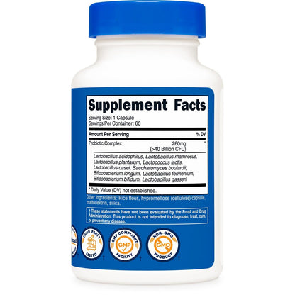 Nutricost Probiotic Complex | 40 Mil Millones de UFC – 60 Cápsulas