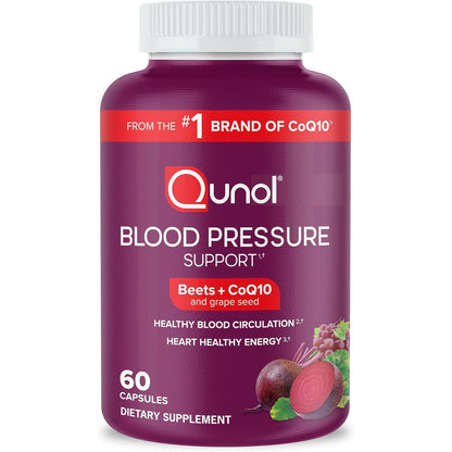 Qunol Blood Pressure Support – 3 en 1 Remolacha + Coenzima Q10 + Semilla de Uva - 60u