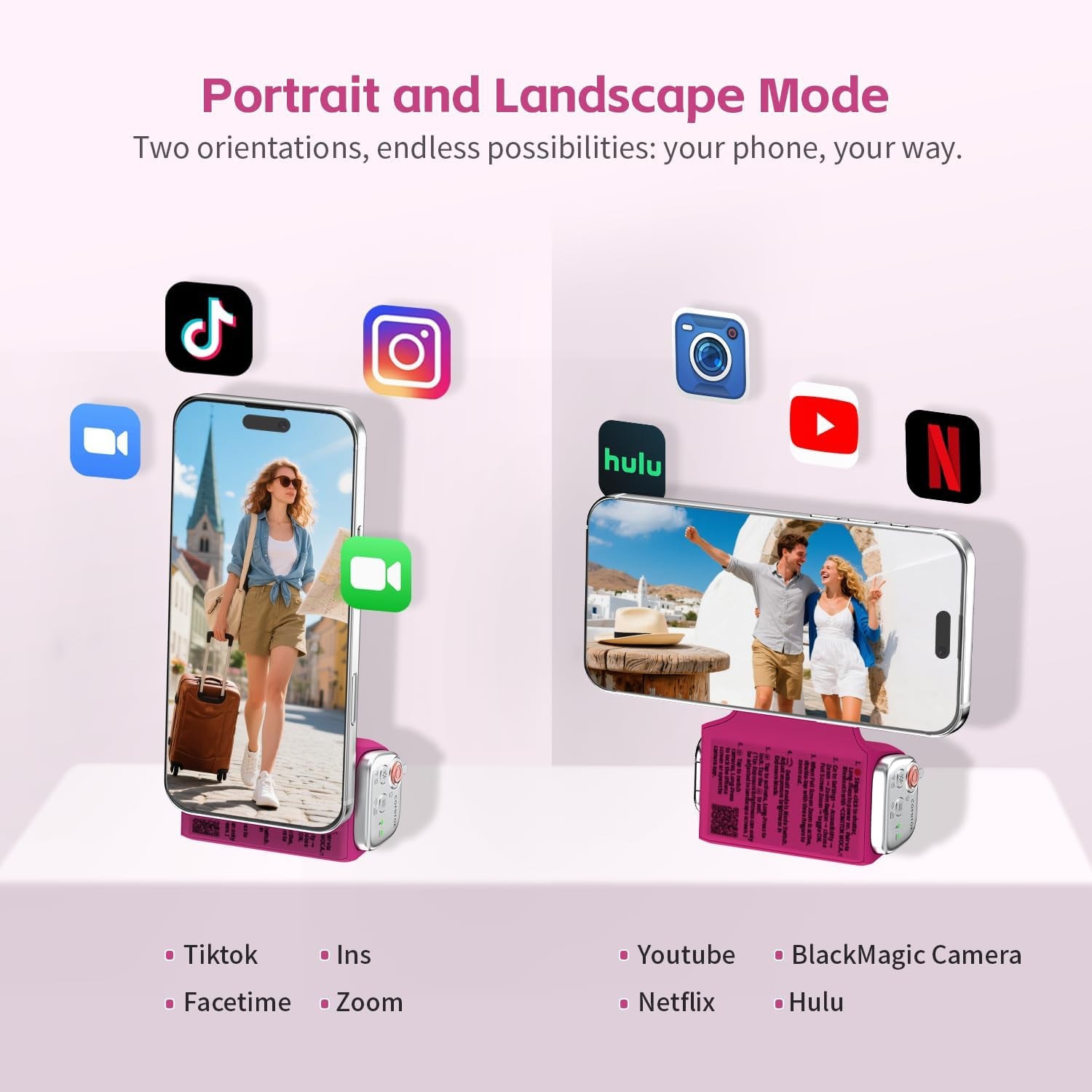 Accesorio para filmar | UGC | Compatible con iOS17 e iOS18 | Agarre magnético con control remoto | Color Fucsia