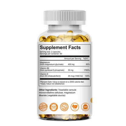 Menxi Magnesio Glicinato 400 mg con Vitaminas B6 y D – 120 Cápsulas