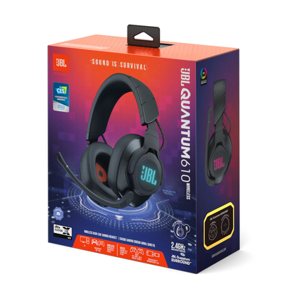 JBL Quantum 610 Wireless – Auriculares Gamer Over-Ear Inalámbricos con QuantumSURROUND™, Micrófono Abatible y Sonido JBL Signature – Negro