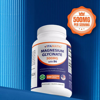Vitamatic Magnesio Glicinato 500mg por Tableta – 180 Tabletas Vegetarianas