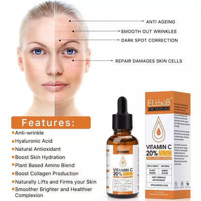 Sérum Antiage de Vitamina C 20% + Ácido Hialurónico Puro | Alta Potencia