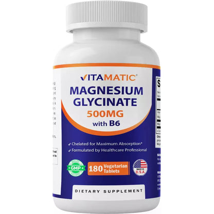Vitamatic Magnesio Glicinato 500mg por Tableta – 180 Tabletas Vegetarianas