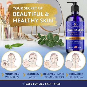 Serum Niacinamida 10% para Rostro con Zinc 1% y Vit B3 (8 Oz) — Iluminador y Antienvejecimiento
