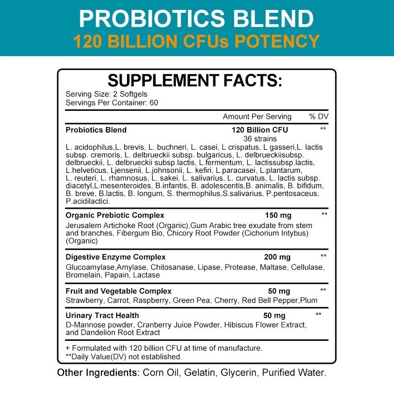 Probióticos 120 Mil Millones de UFC | Suplemento para Salud Digestiva e Inmunológica