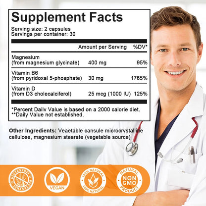 Menxi Magnesio Glicinato 400 mg con Vitaminas B6 y D – 120 Cápsulas
