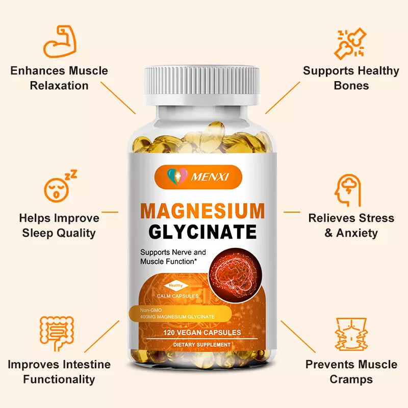 Menxi Magnesio Glicinato 400 mg con Vitaminas B6 y D – 120 Cápsulas