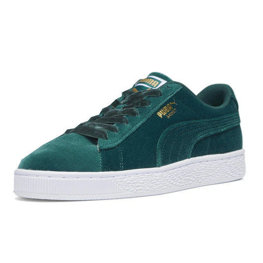 Zapatillas PUMA Basket Classic Velvet Mujer – Verde Malachite con Detalles Dorados | Sneakers Casual Inspiración Tenis