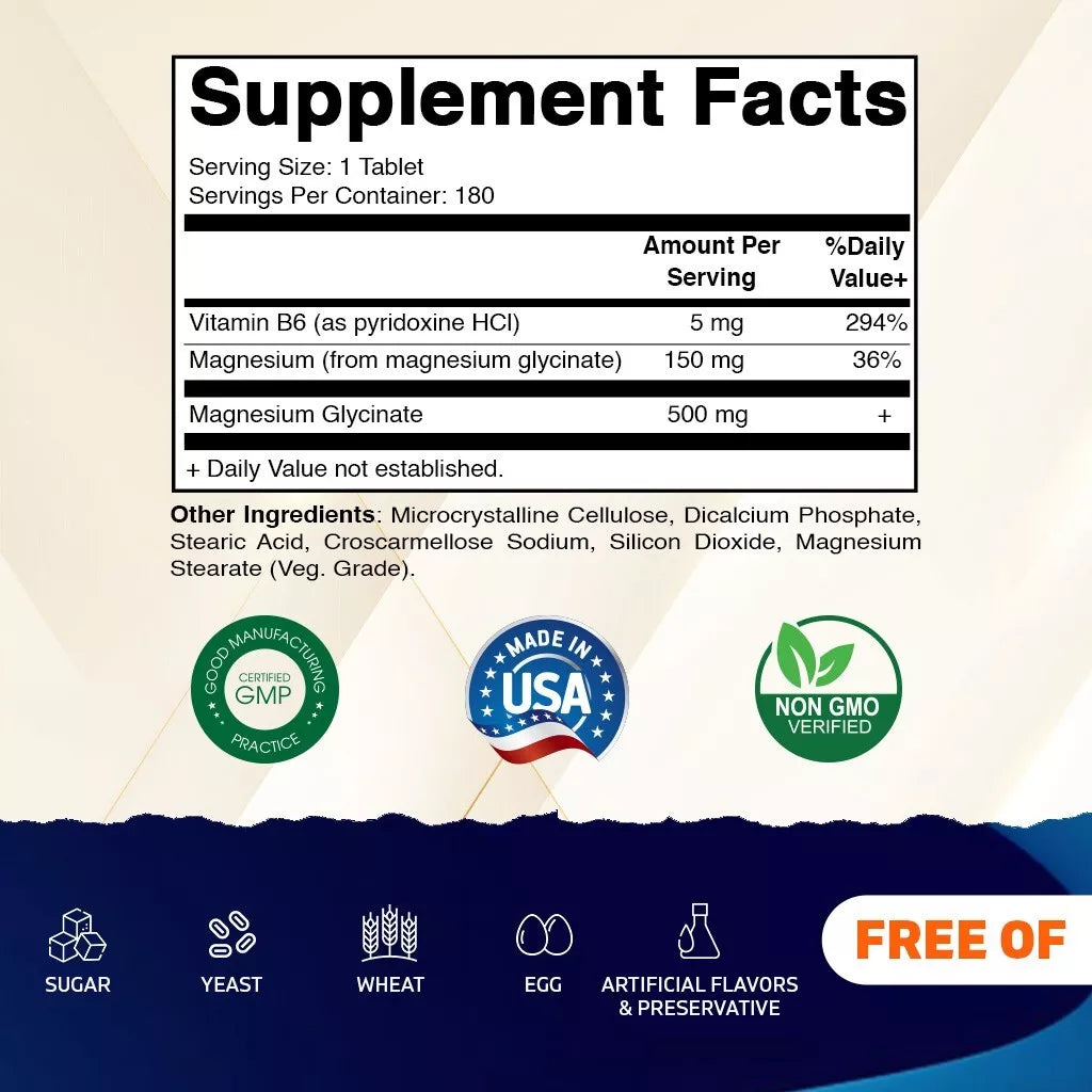 Vitamatic Magnesio Glicinato 500mg por Tableta – 180 Tabletas Vegetarianas