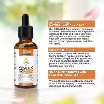Sérum Antiage de Vitamina C 20% + Ácido Hialurónico Puro | Alta Potencia