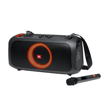 JBL PartyBox On-The-Go – Altavoz Bluetooth Portátil para Fiestas con Micrófono Inalámbrico – IPX4 – Luz LED Sincronizada