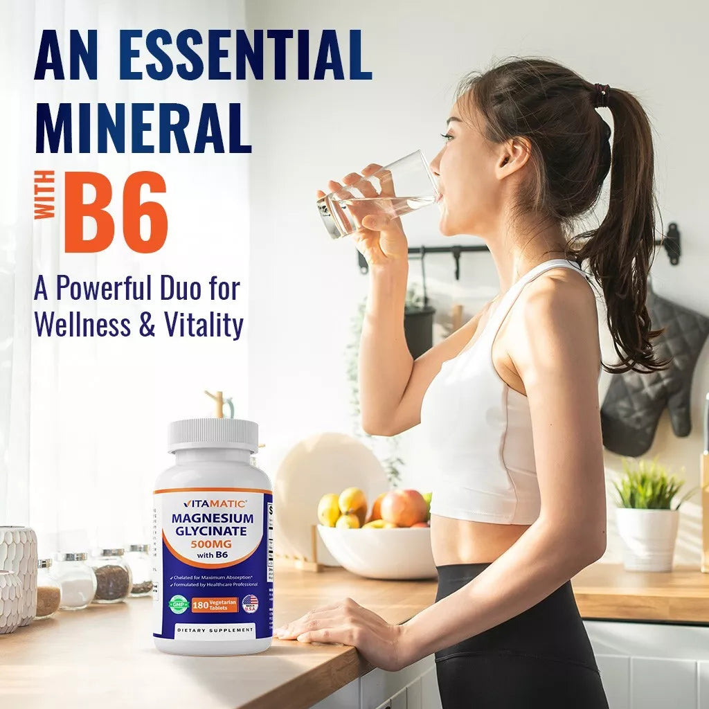 Vitamatic Magnesio Glicinato 500mg por Tableta – 180 Tabletas Vegetarianas
