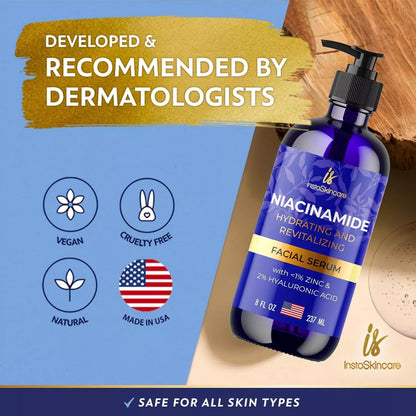 Serum Niacinamida 10% para Rostro con Zinc 1% y Vit B3 (8 Oz) — Iluminador y Antienvejecimiento