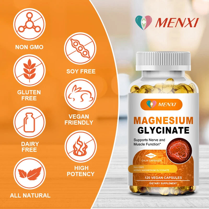 Menxi Magnesio Glicinato 400 mg con Vitaminas B6 y D – 120 Cápsulas