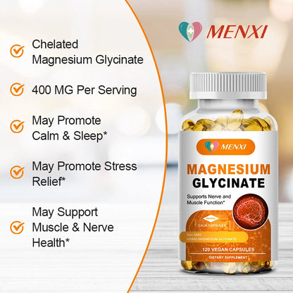 Menxi Magnesio Glicinato 400 mg con Vitaminas B6 y D – 120 Cápsulas