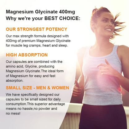 Menxi Magnesio Glicinato 400 mg con Vitaminas B6 y D – 120 Cápsulas