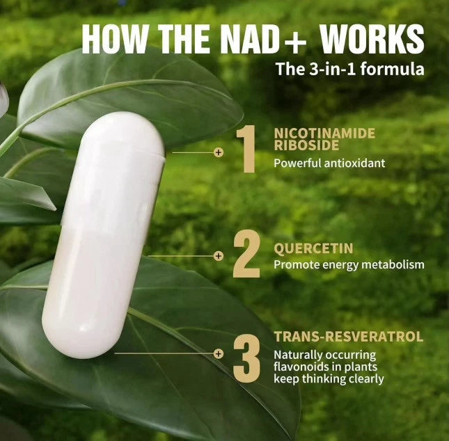 Suplemento NAD+ con Resveratrol y Nicotinamida Ribósido | Antienvejecimiento, Energía y Enfoque Mental