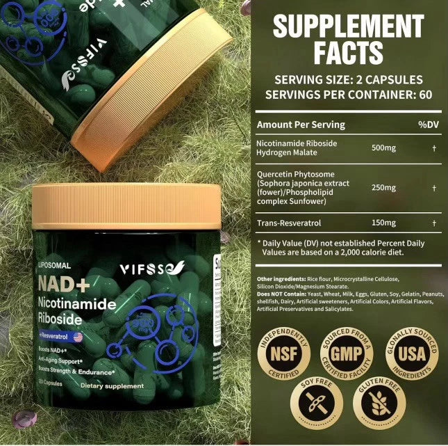 Suplemento NAD+ con Resveratrol y Nicotinamida Ribósido | Antienvejecimiento, Energía y Enfoque Mental