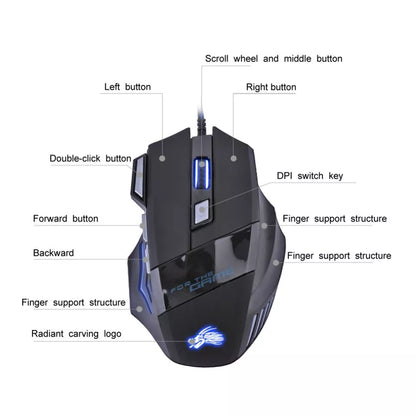 5500 DPI Gaming Mouse – Ratón Gamer con Cable USB, 7 Botones Programables, LED Respiración, Compatible con Laptop y PC